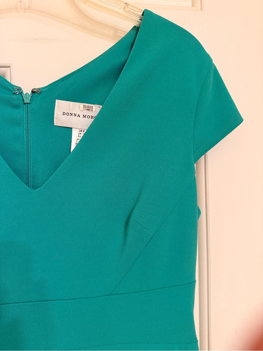Donna Morgan Teal Cap-Sleeve Sheath Dress, Stretch, Lined, Back Zip, Sz 6 - Picture 4 of 12